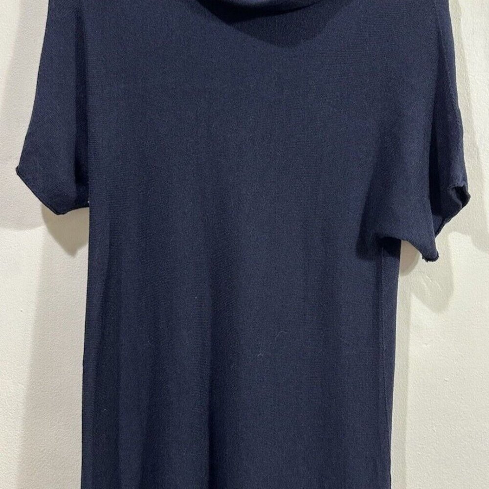 LAUREN VIDAL Women Blue Wool Blend Cowl Neck Short Sleeve Dolman Knit Tunic SZ S